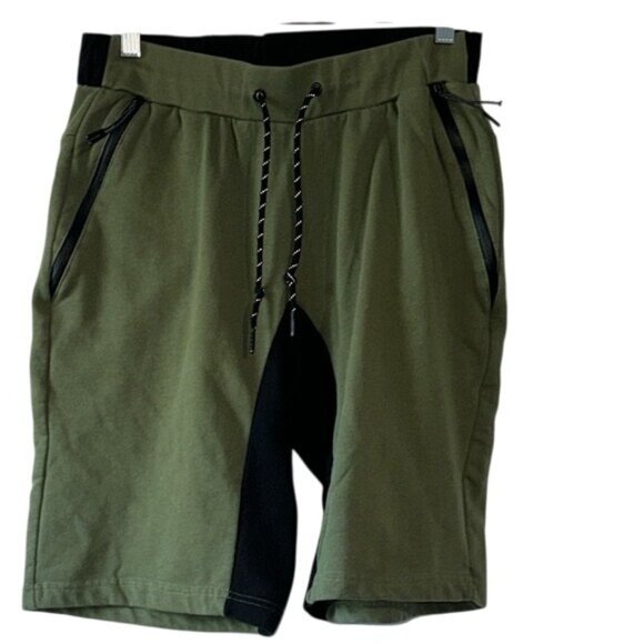Bascom Projects Olive & Black Drawstring Shorts M 60% Cotton 40% Polyester - Picture 1 of 9